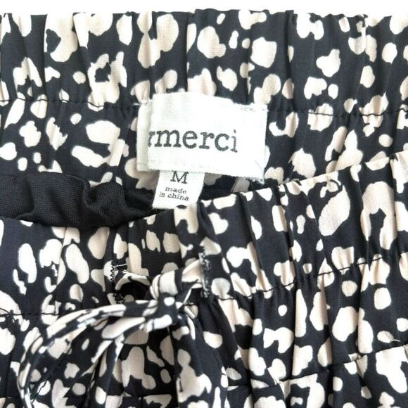 &merci Ruffle Tiered Mini Skirt Black & White Animal Print Medium Elastic Waist - Picture 4 of 5